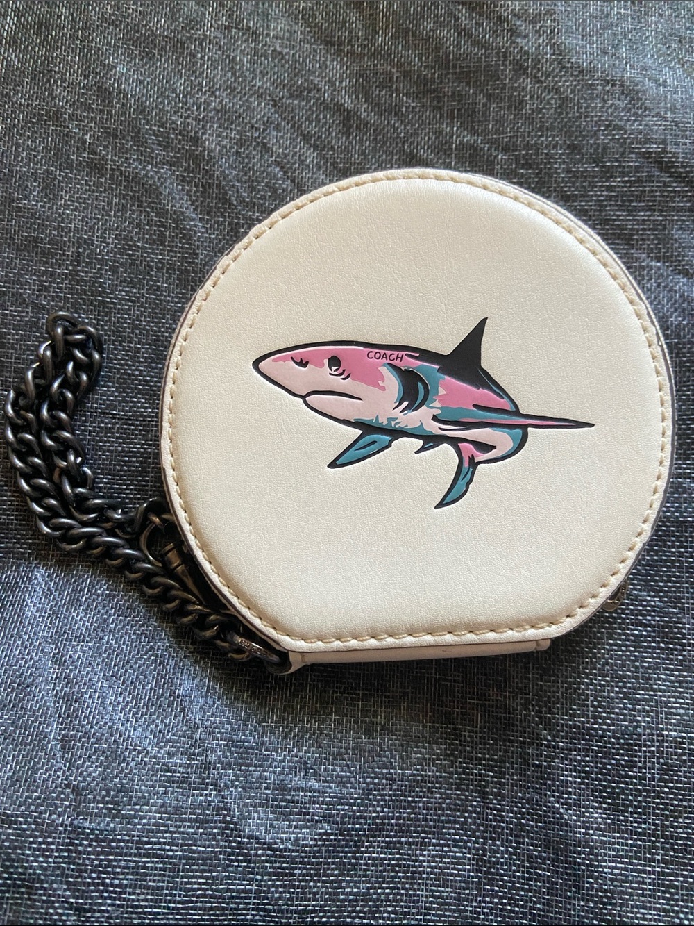 Coach Shark Round Coin Case with Chain Strap EUC